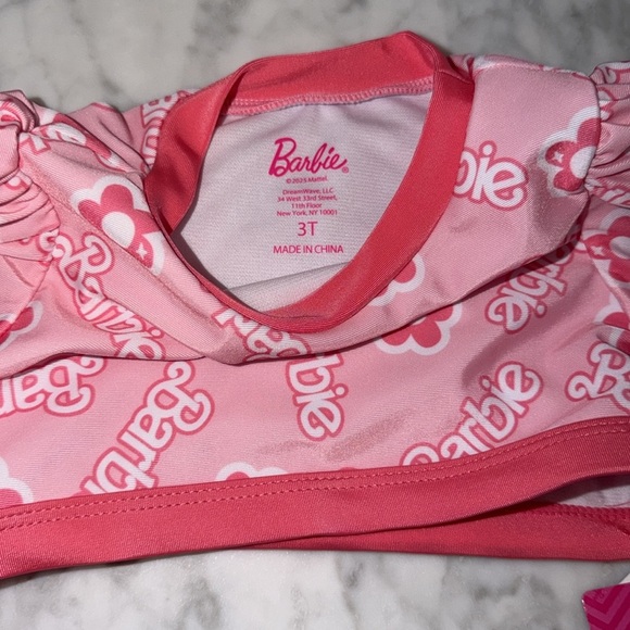 NWT Barbie Floral Pink Kids Rashguard Swim Set 3T - Picture 7 of 12